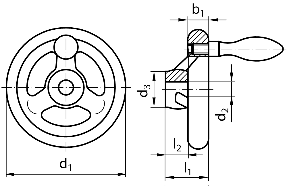 Spoked handwheel DIN 950 stainless steel 1.4401 version B/A without handle diameter 200mm