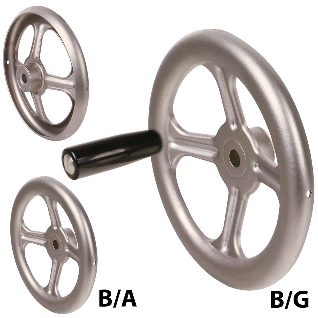 Spoked handwheel stainless steel 1.4404 (AISI 316L) version B/G with cylindrical handle diameter 200mm