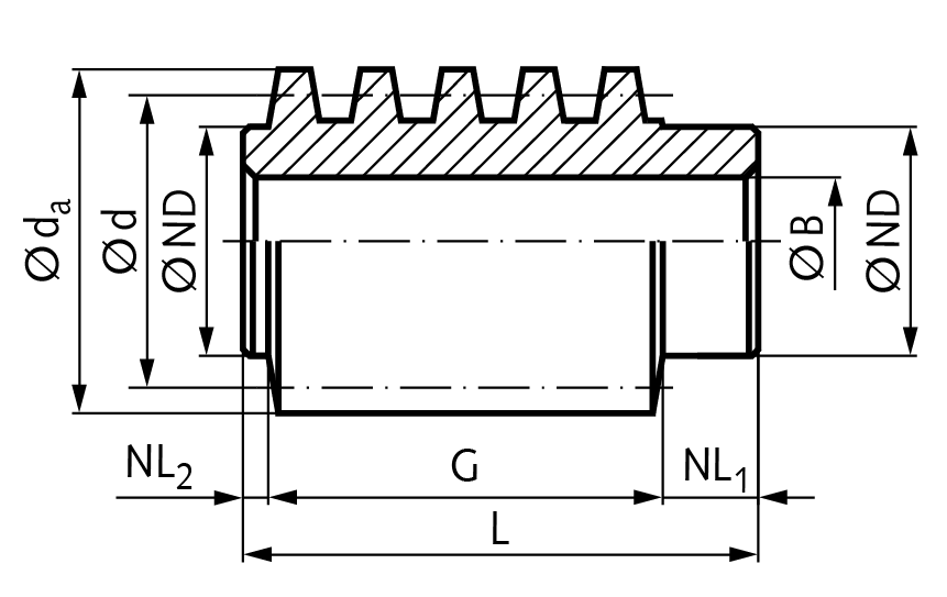 Hollow worm made of steel C45 module 3 single-thread right hand
