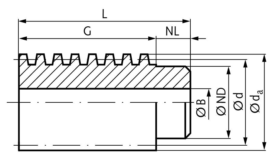 Hollow worm made of steel 11SMn30+C module 0.75 double-thread right hand