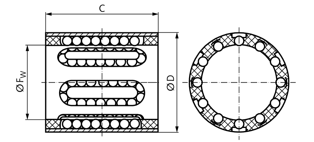 Linear bearing KB-1-ST ISO series 1 with steel jacket without seals for shaft Ø 14mm