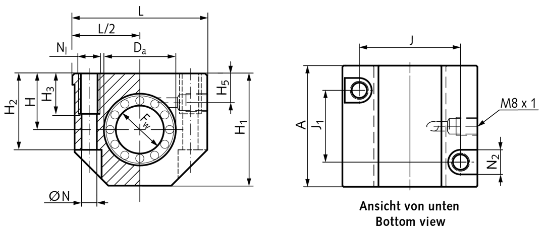 Linear bearing unit KG-3 ISO series 3 Easy-Line with self-aligning linear ball bearing with seals for shaft Ø 20mm