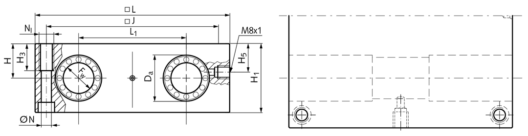 Quadro linear bearing unit KGQ-3 ISO series 3 Easy-Line with linear ball bearings with angular compensation with seals for shaft Ø 20mm