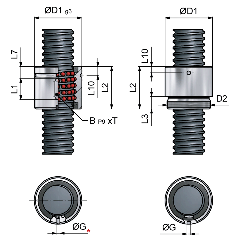 Cylindrical ball screw nut 50x20mm height 96mm outer diameter 85mm
