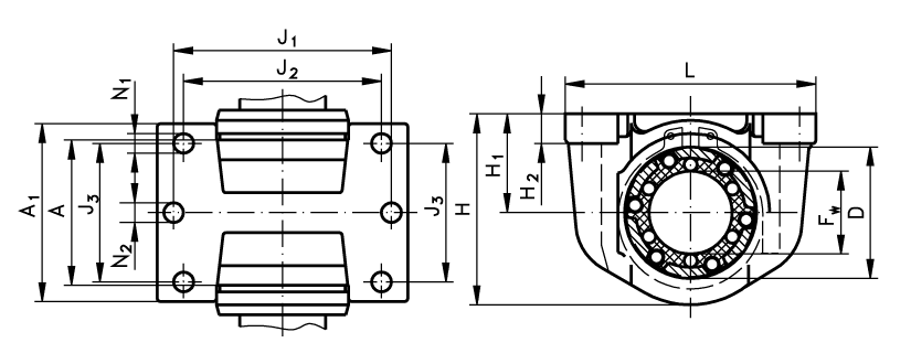 Precision housing KG ISO series 3 bore 47mm closed for linear bearing for shaft Ø 30mm
