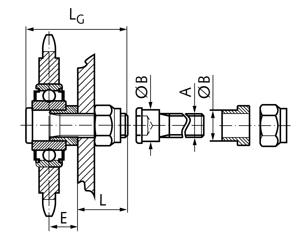 Mounting screw M16 stainless steel for chain tensioning wheel KSP and KSP-R