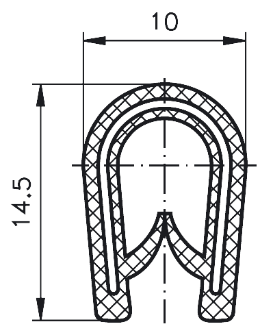 Edge trim PVC black application range 1.0 – 4.0 mm height 14.5mm width 10mm