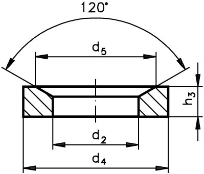 Conical seat DIN 6319 form D diameter 12mm for bolt diameter 6mm steel hardened