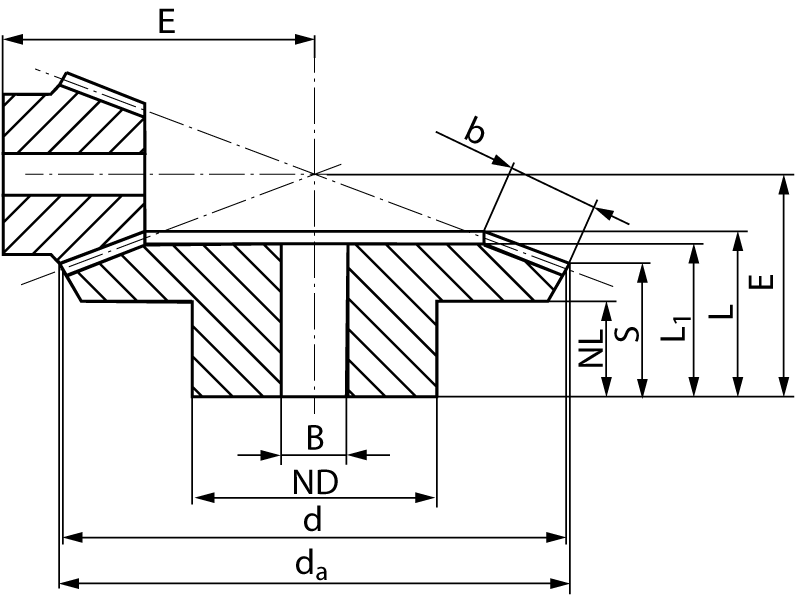 Bevel gear made of steel module 3 16 teeth i=3.5:1 milled