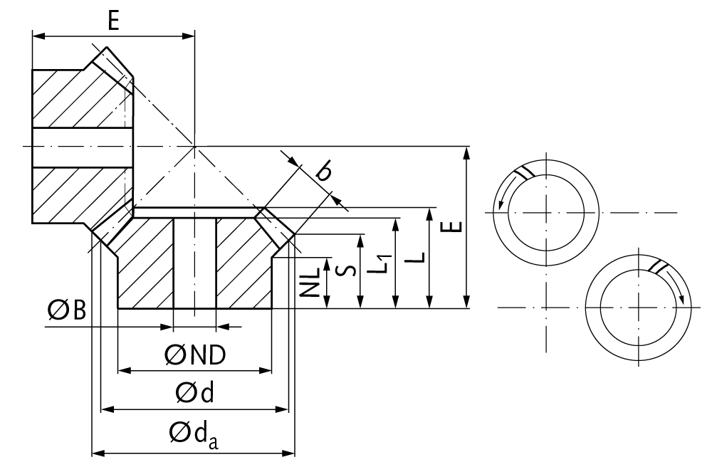 Bevel gear set spiral toothed module 1 number of teeth 30/30 i=1:1 material steel 42CrMo4 teeth hardened