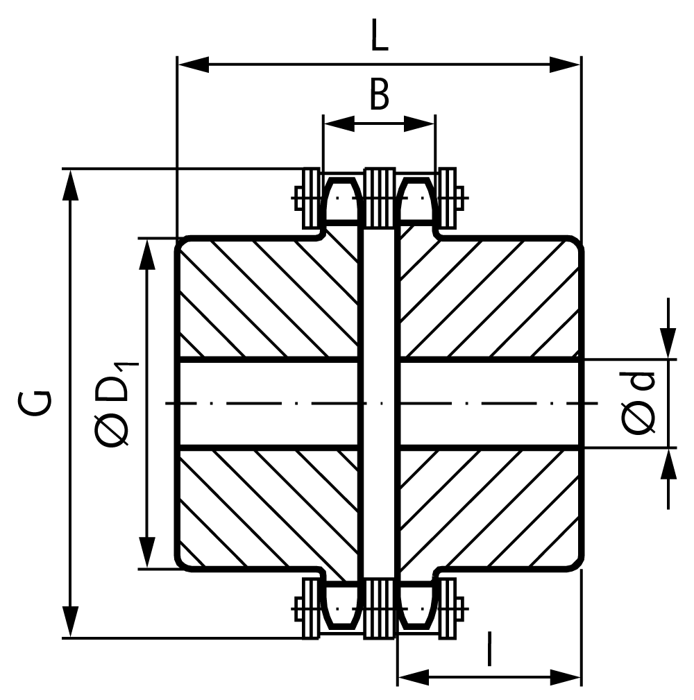 Chain coupling pitch 3/8×7/32″ 18 teeth nominal torque 95Nm