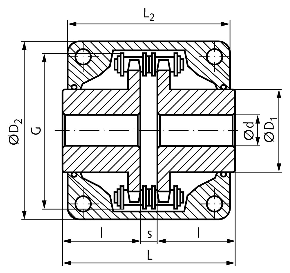 Chain coupling type 3012 06 B-2 12 teeth nominal torque 45 Nm with casing