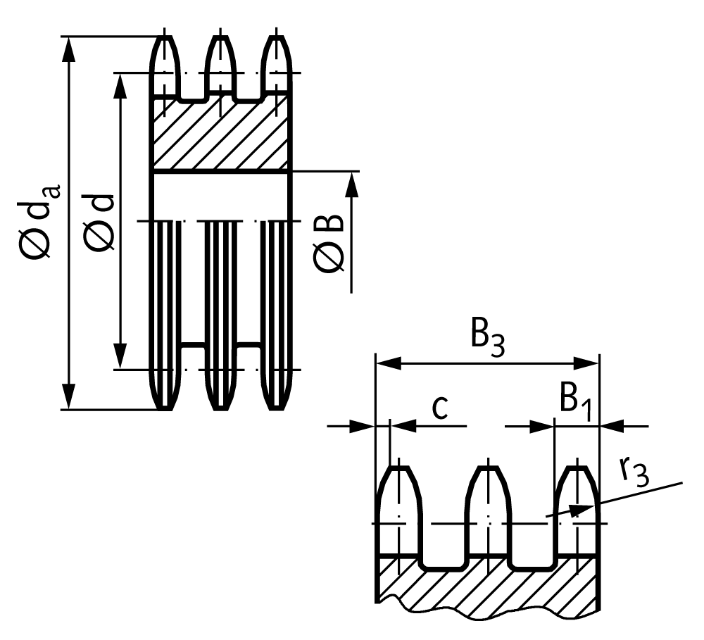 Triple-strand plate wheel DRL without hub 06 B-3 3/8×7/32″ 18 teeth material steel