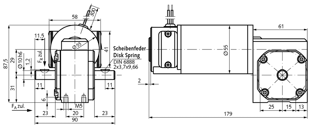 Small geared motor SE with DC motor 24V size 3 n2=200 rpm i=20:1