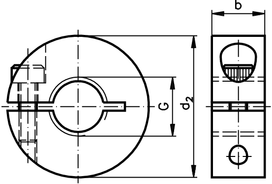 Clamp collar with thread single split stainless steel 1.4305 thread M 12 x 1.75 with bolt DIN 912 A2-70