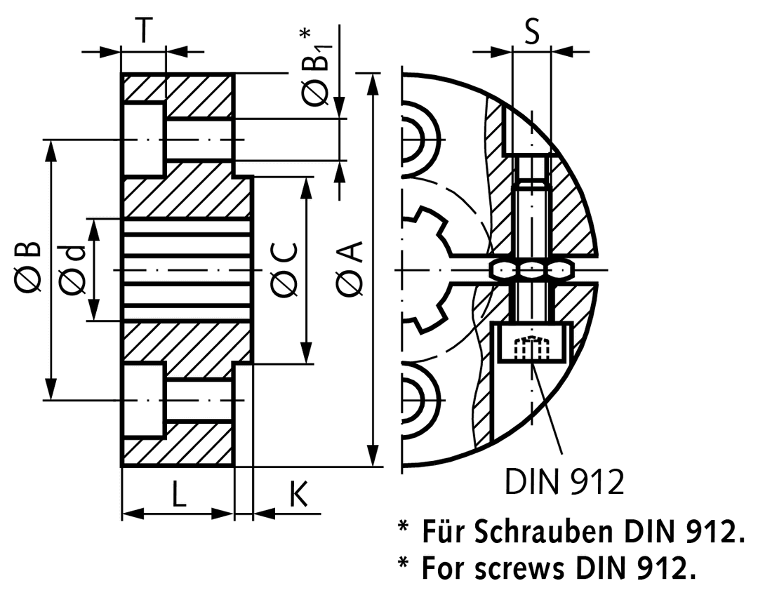 Clamp collar for splined hub DIN ISO 14 KN 42×48 diameter 95mm stainless steel 1.4305