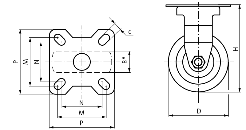 Compact castor with plate TPU-wheel fixed castor wheel Ø 35