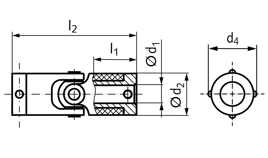 Cardan joint UKM both sides bore 4mm ends with metal cap