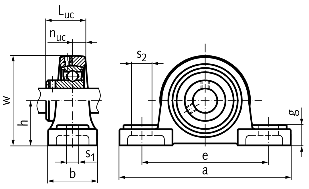 Ball pillow block bearing TUCP 209 bore 45mm housing from thermoplast black bearing stainless steel