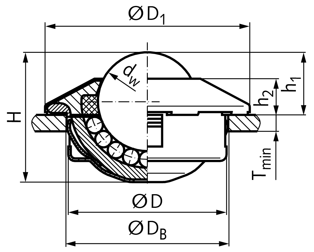 Ball transfer unit 310 with fastening element ball diameter 30mm