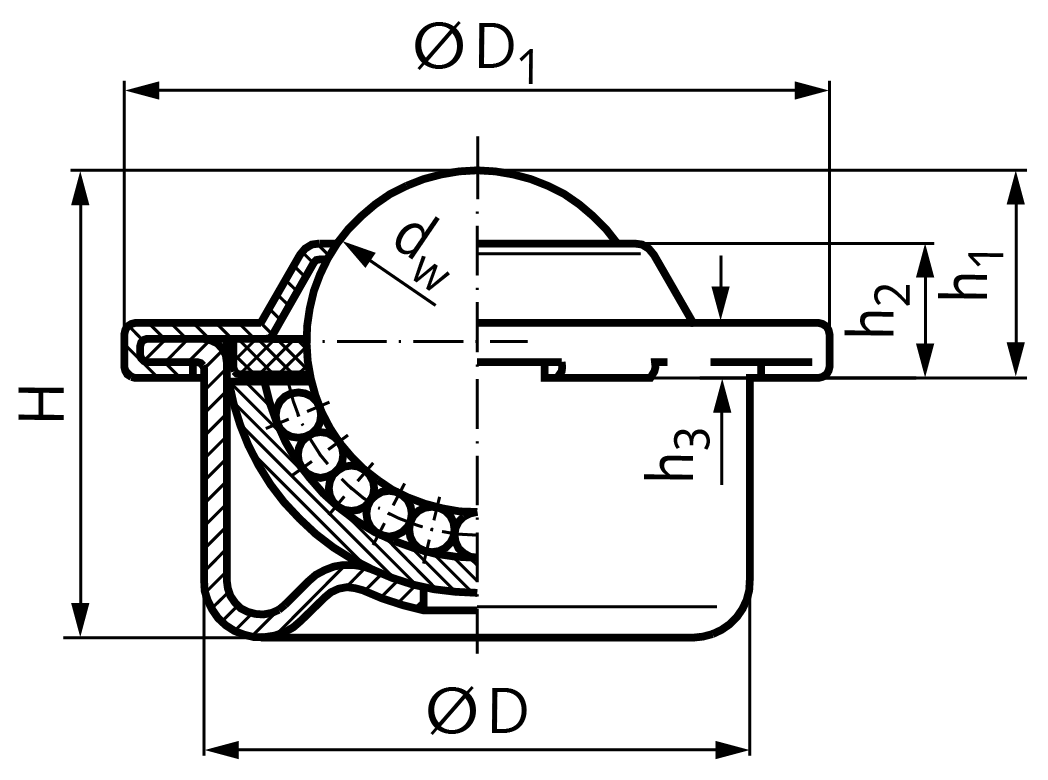 Ball transfer unit 360 size 45 housing steel zinc plated