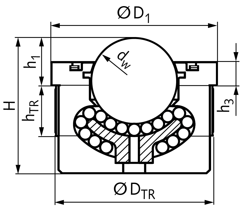 Ball transfer unit 368 size 25,4 total height 44mm housing steel with KTL “anti-oxide” electrophoretic coating