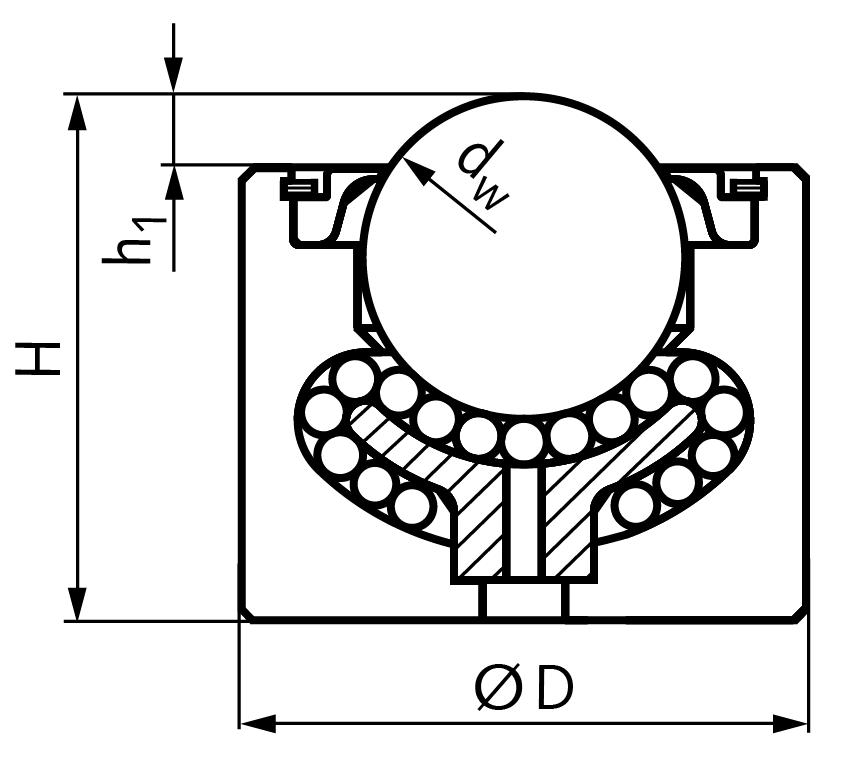 Ball transfer unit 370 size 38,1 total height 60,3mm housing steel with KTL “anti-oxide” electrophoretic coating