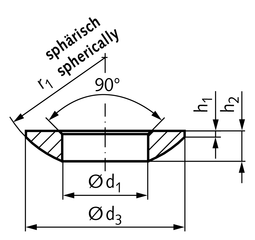 Spherical washer DIN 6319 form C diameter 24mm for bolt diameter 12mm steel hardened