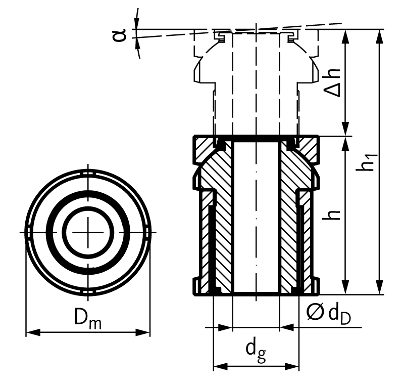 Ball head precision levelling adjuster MN 686.8 20-11.0 stainless steel 1.4301 (AISI 304)