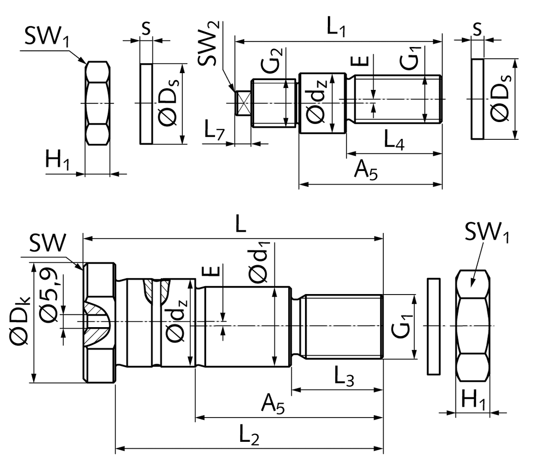 Eccentric bolt LFE12 dw 10mm bolt diameter 12mm length 43mm19.5mm