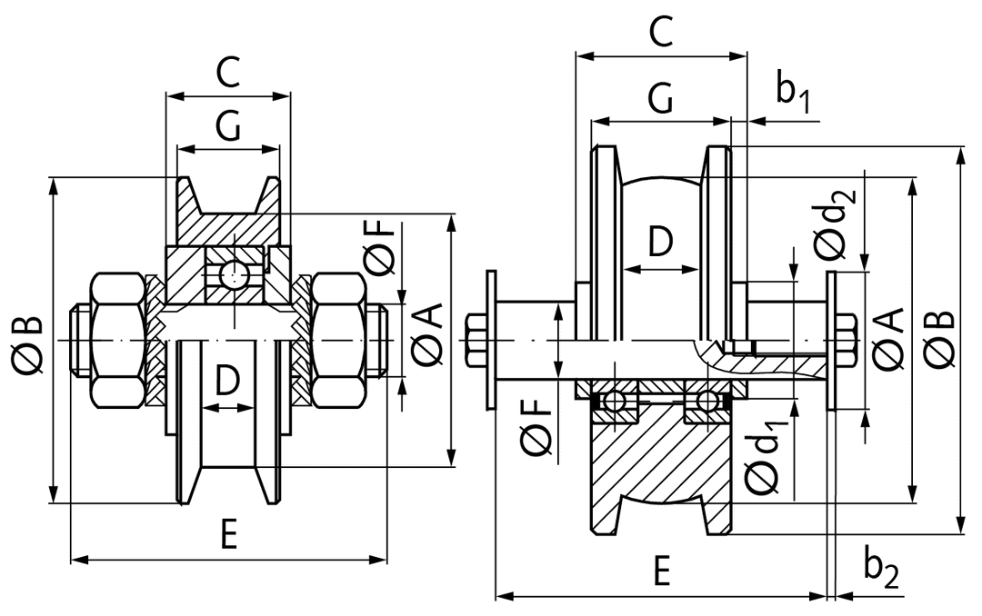 Crane wheel made of C 45 with axle shaft diameter 100mm
