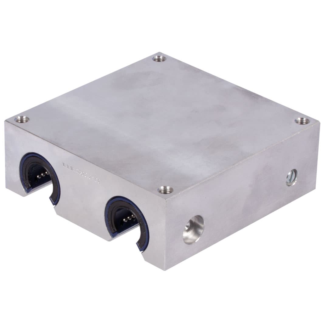 Open quadro linear bearing unit KGQ-3-O ISO series 3 premium with linear ball bearings with angular compensation with double rubber seal for shaft Ø 25mm