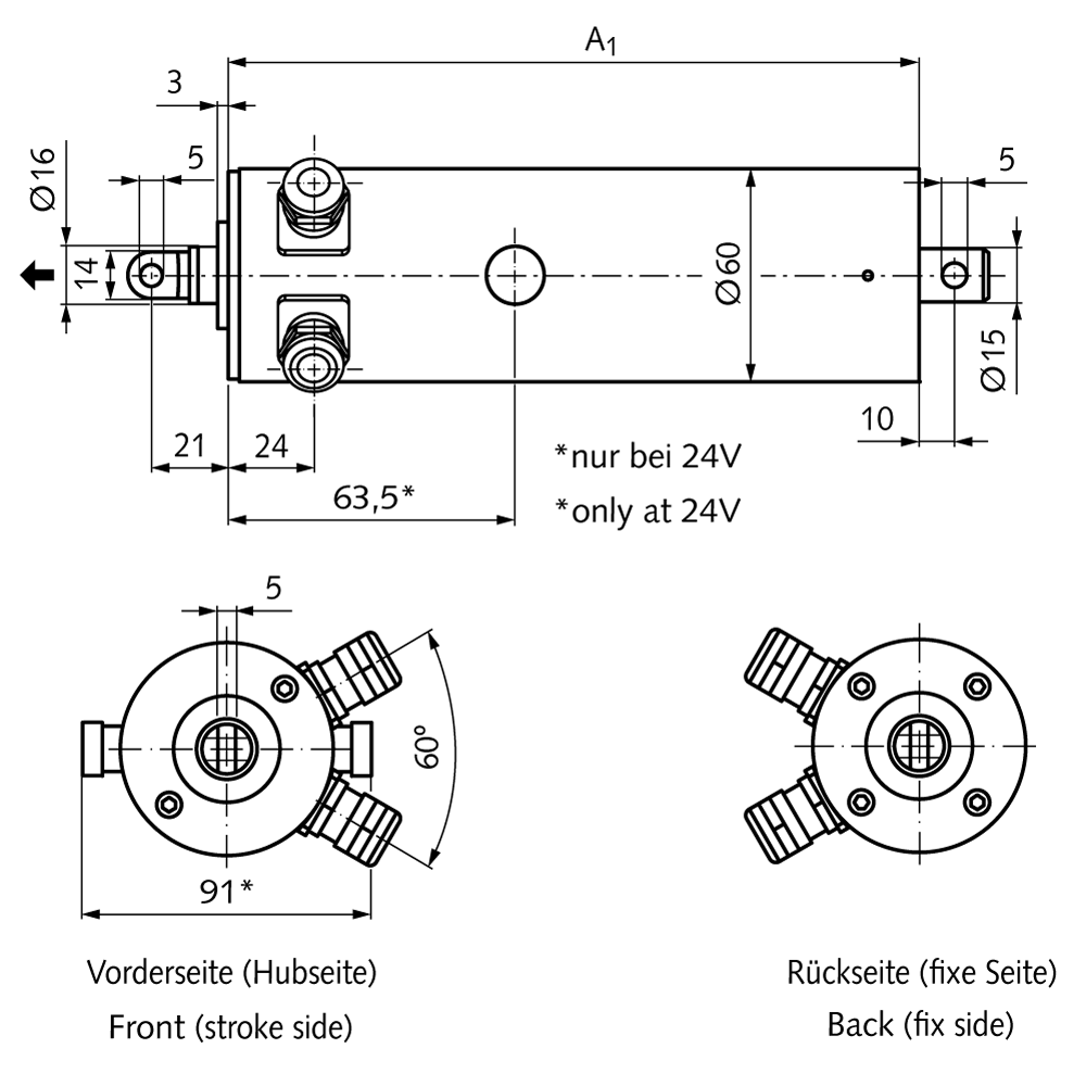 Actuator MM 60 speed 16 mm/sec stroke 100 mm 24V DC