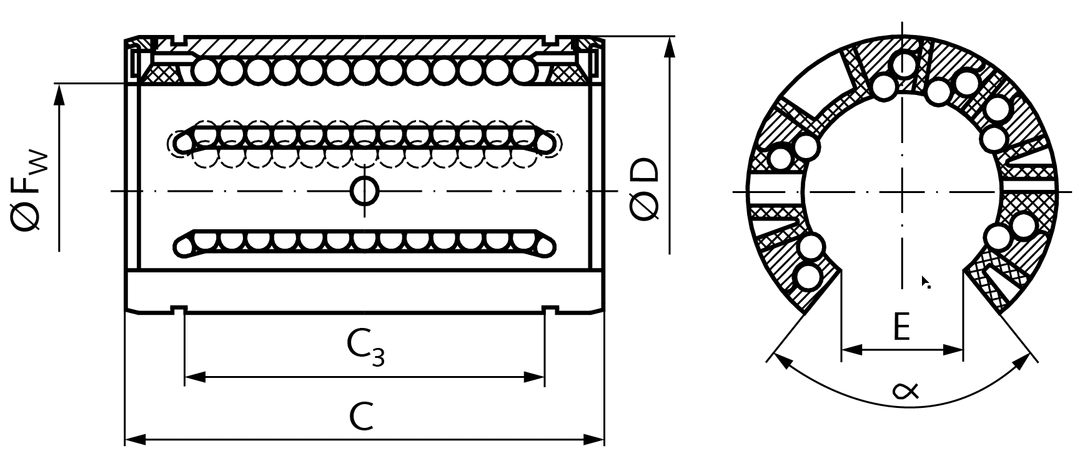 Open Linear ball bearing KB-3-O ISO series 3 premium with shields for shaft Ø 12mm