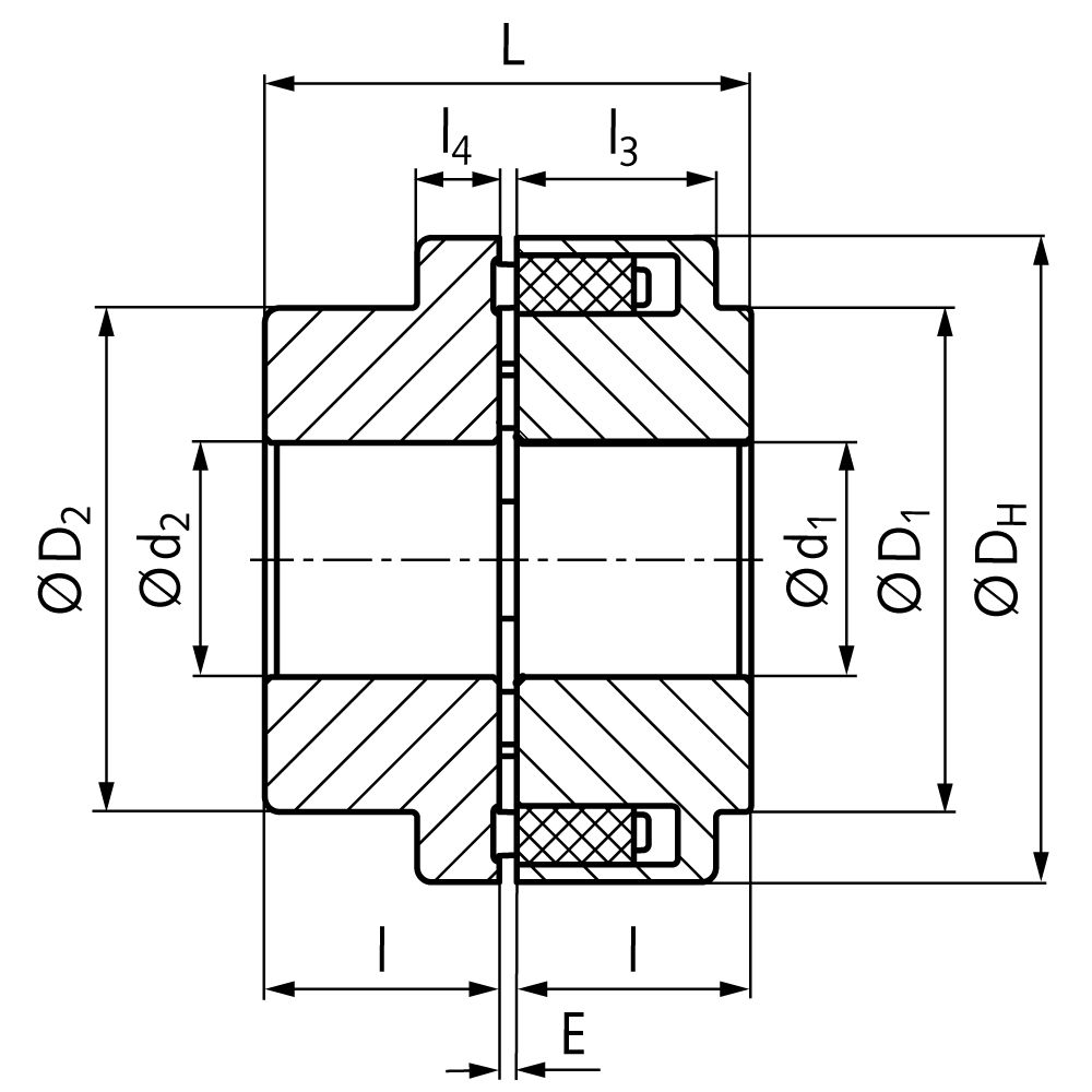 Elastic pin coupling MAEPEX cast iron Baugröße 80 max. torque 180Nm nominal torque 60Nm outer diameter 80mm Länge 62mm no bore
