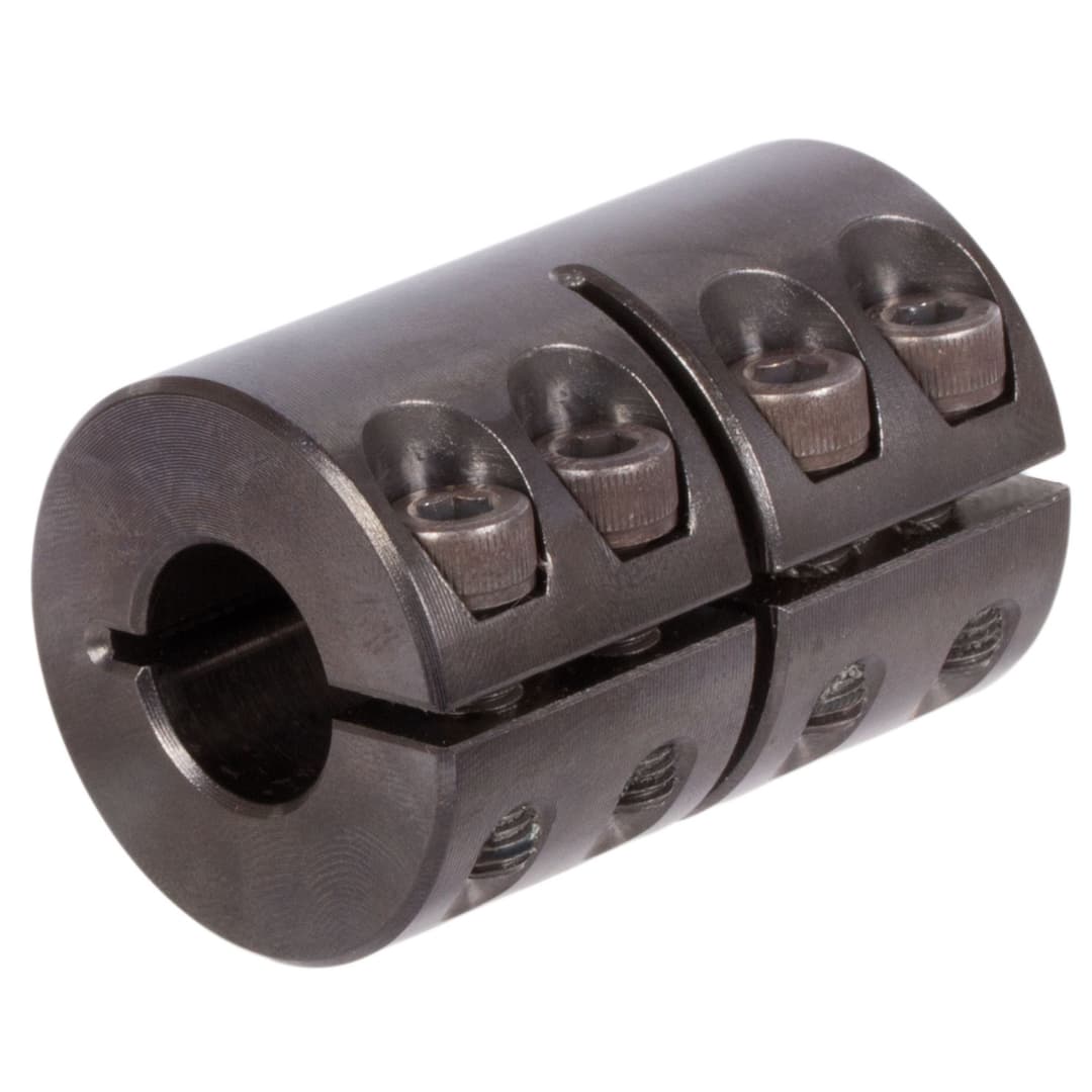 One-piece clamp coupling MAS both sides bore 50mm without keyway steel C45 black oxide finished with bolts DIN 912-12.9