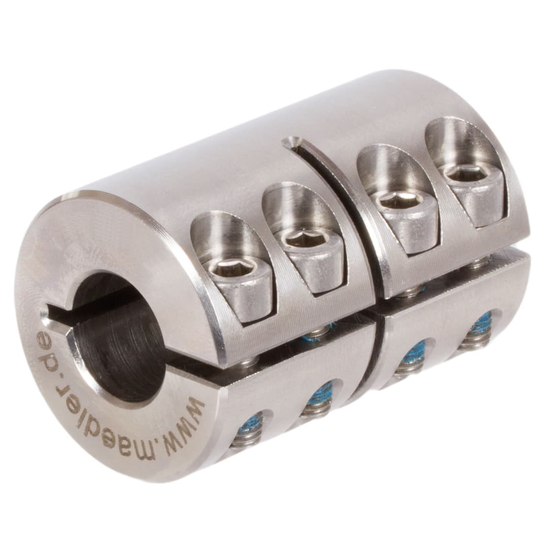 One-piece clamp coupling MAS both sides bore 5mm without keyway stainless steel 1.4305 with bolts DIN 912 A2-70