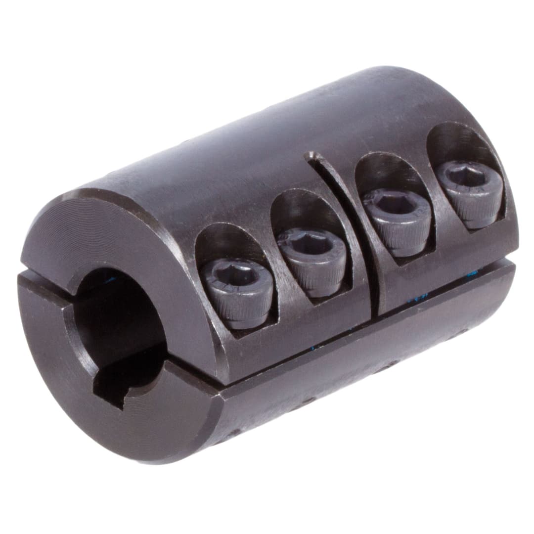 Two-piece clamp coupling MAT both sides bore 10mm with keyway steel C45 black oxide finished with bolts DIN 912-12.9