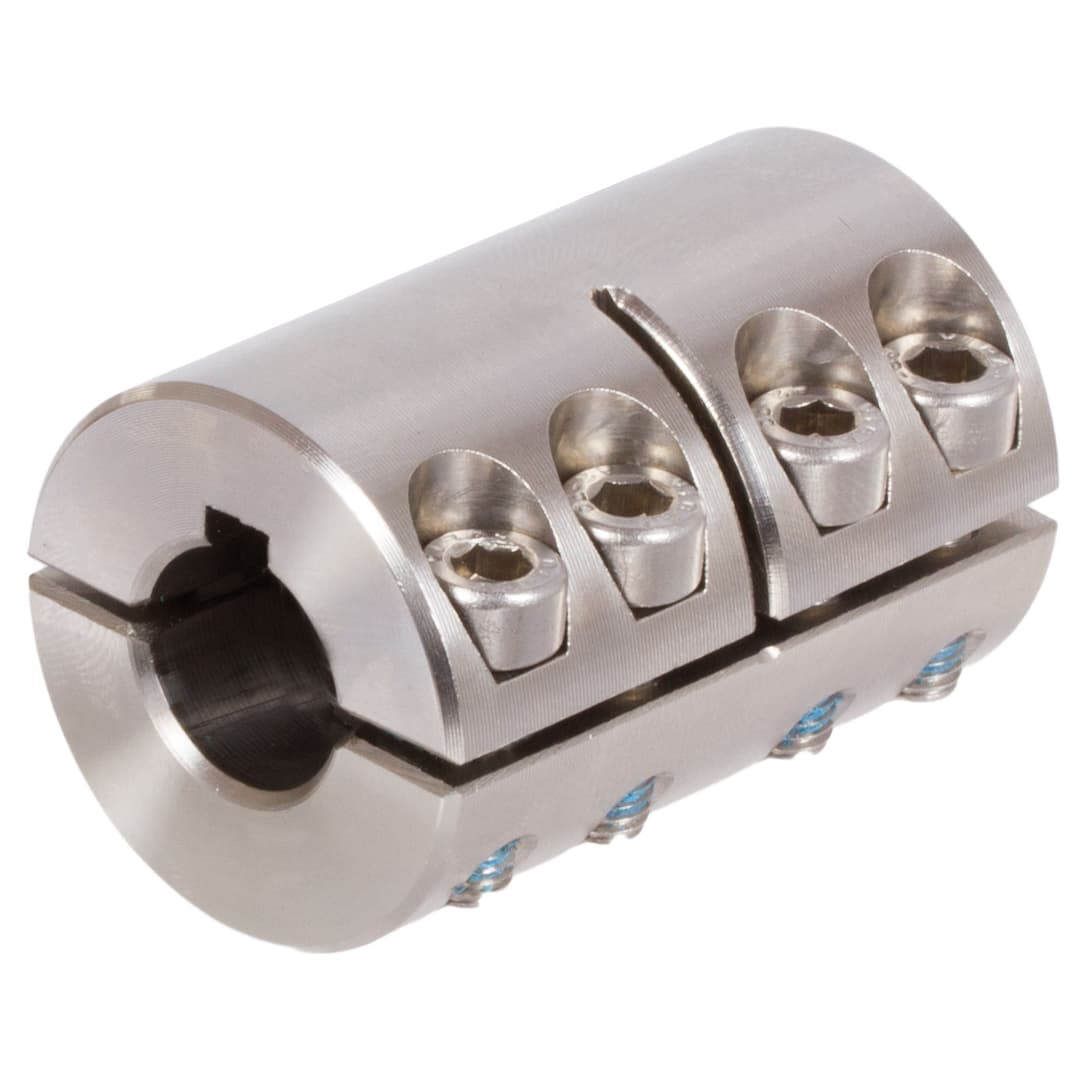 Two-piece clamp coupling MAT both sides bore 40mm with keyway stainless steel 1.4305 with bolts DIN 912 A2-70
