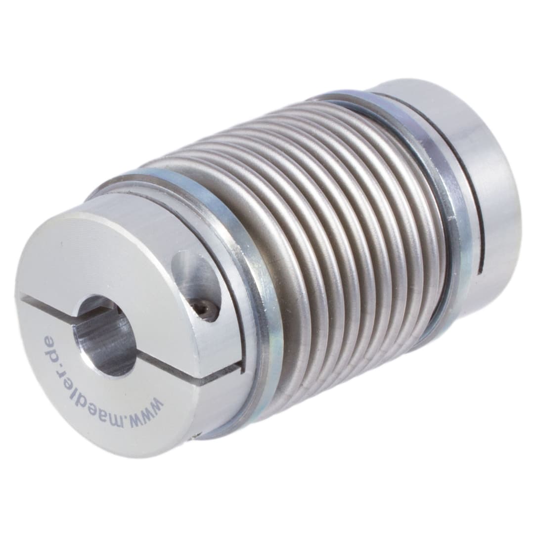 Steel bellow coupling MBL long version MDmax 5Nm both sides bore 20mm overall length 71.4mm hub diameter 37.4mm