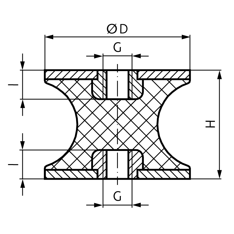 Rubber-metal buffer CT diameter 10mm height 10mm thread M4x4