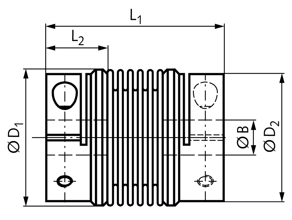Steel bellow coupling MBL long version MDmax 5Nm both sides bore 20mm overall length 71.4mm hub diameter 37.4mm