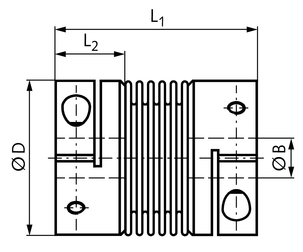 Steel bellow coupling MCK short version MDmax 18Nm both sides bore 10mm overall length 63mm hub diameter 45mm