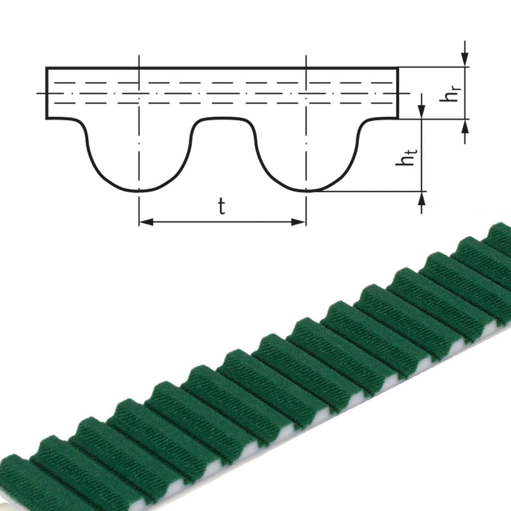 Polyurethane timing belt HTD 5M width 10mm 5M-10 open length PAZ = Polyamide fabric on tooth side
