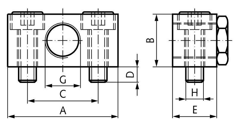 Mounting block for miniature shock absorber thread M10x1