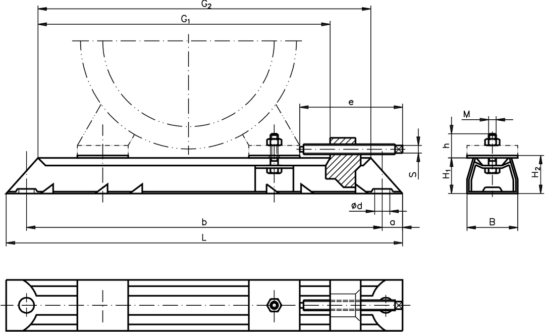 Motor-tensionig rail set SPS overall length 630mm for IEC motor size 132 with screws M10