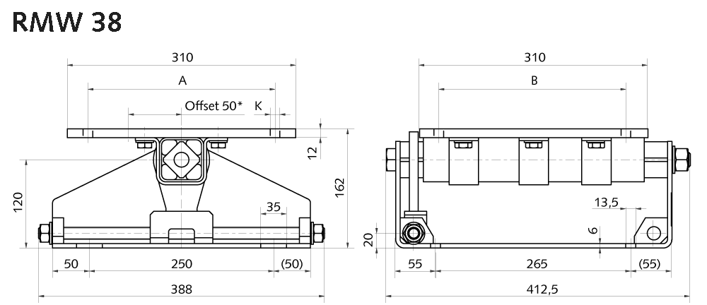 Motorbase MB 38 x 300 for motors size 132 and 160