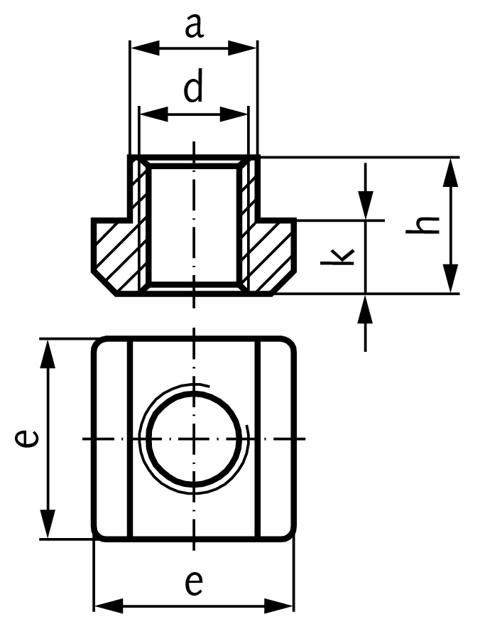 Nut DIN 508 for T-slot 8mm DIN 650 thread M6 material 1.4571