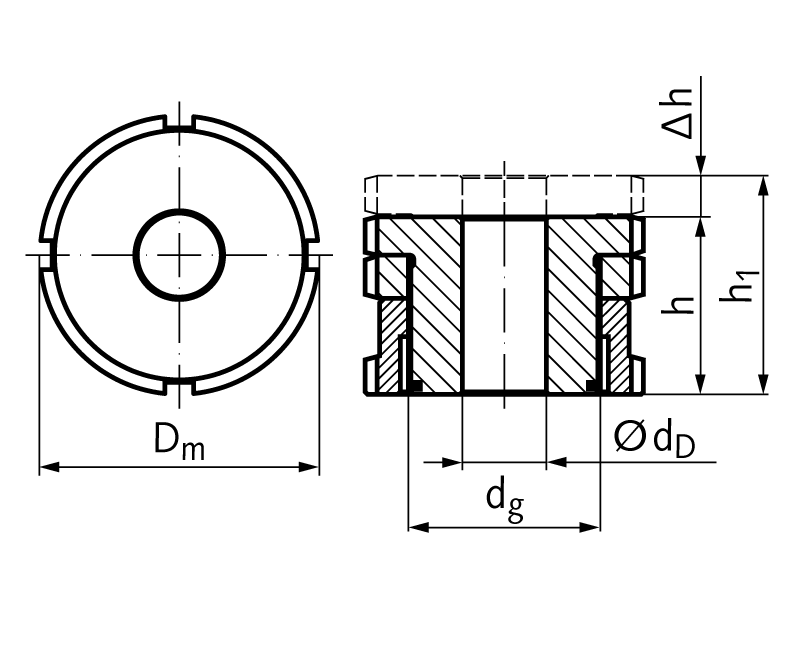 Precision levelling adjuster with locknut MN 686.6 20-11.0 stainless steel 1.4301 (AISI 304)