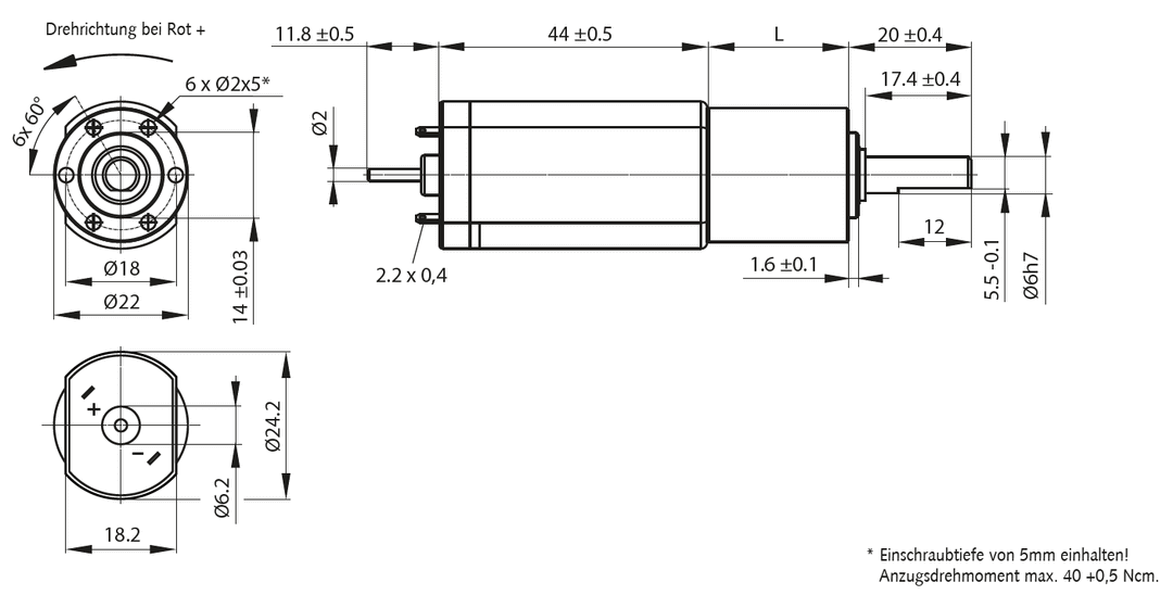 Planetary small geared motor SFP 1 with DC-motor 24V i=56:1 idle speed 140 1/min.